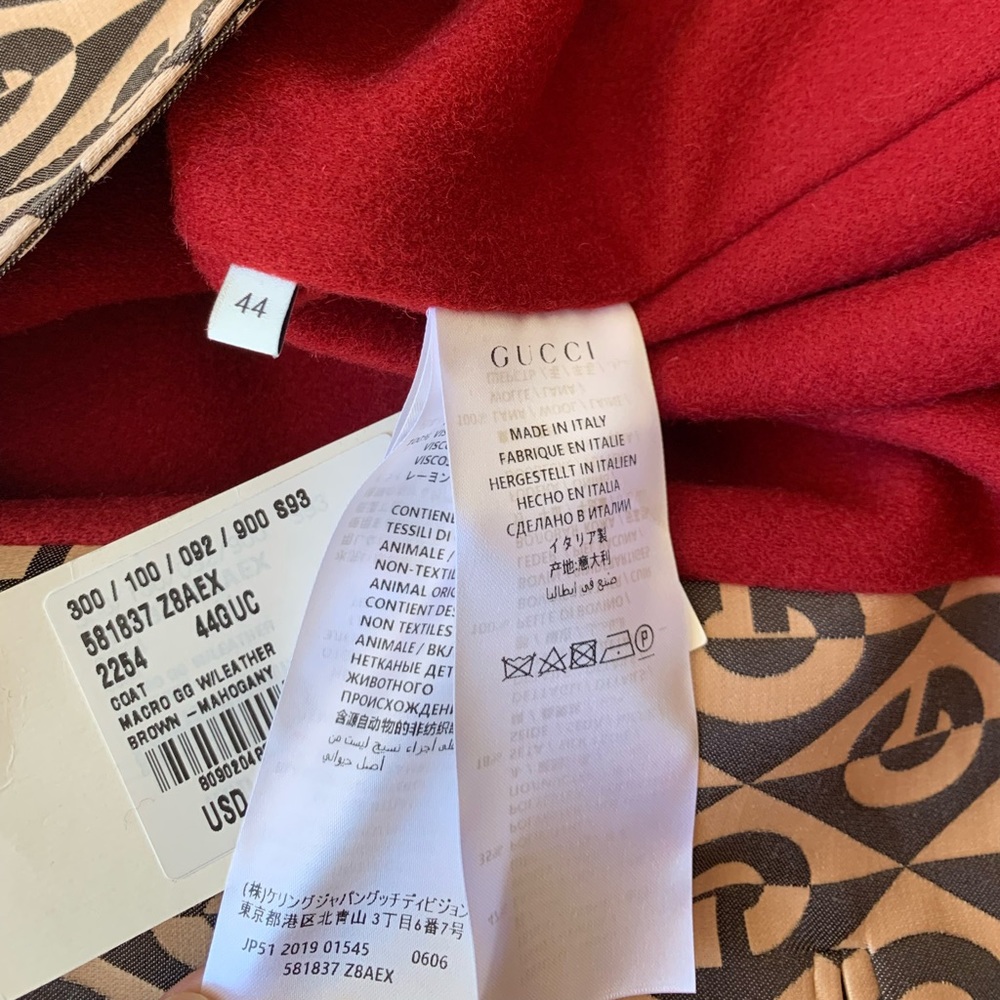 New authentic Gucci jacket Rhombus Belted Trench Coat brown 44  Large sz 8 - Picture 15 of 16